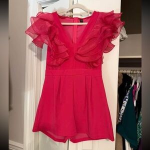 Ruffle Sleeve Hot Pink Romper